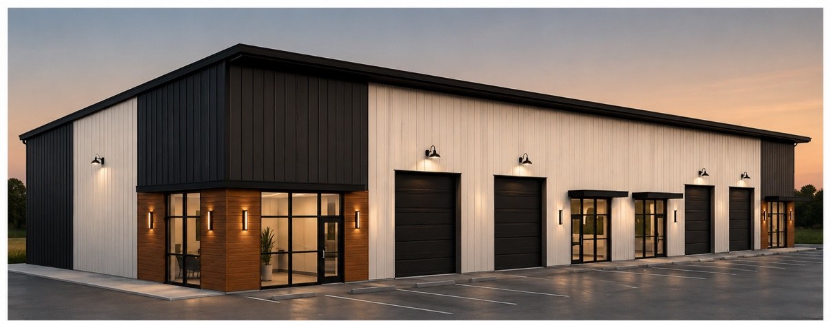 Conceptual rendering of proposed Building 2 — flex showroom and warehouse building